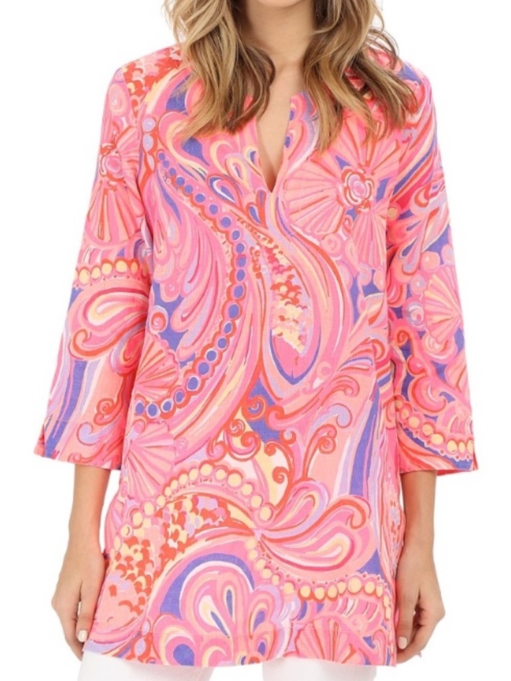 Lilly Pulitzer Marco Island Linen Tunic Dress Cover Up Or Top Medium Resortwear